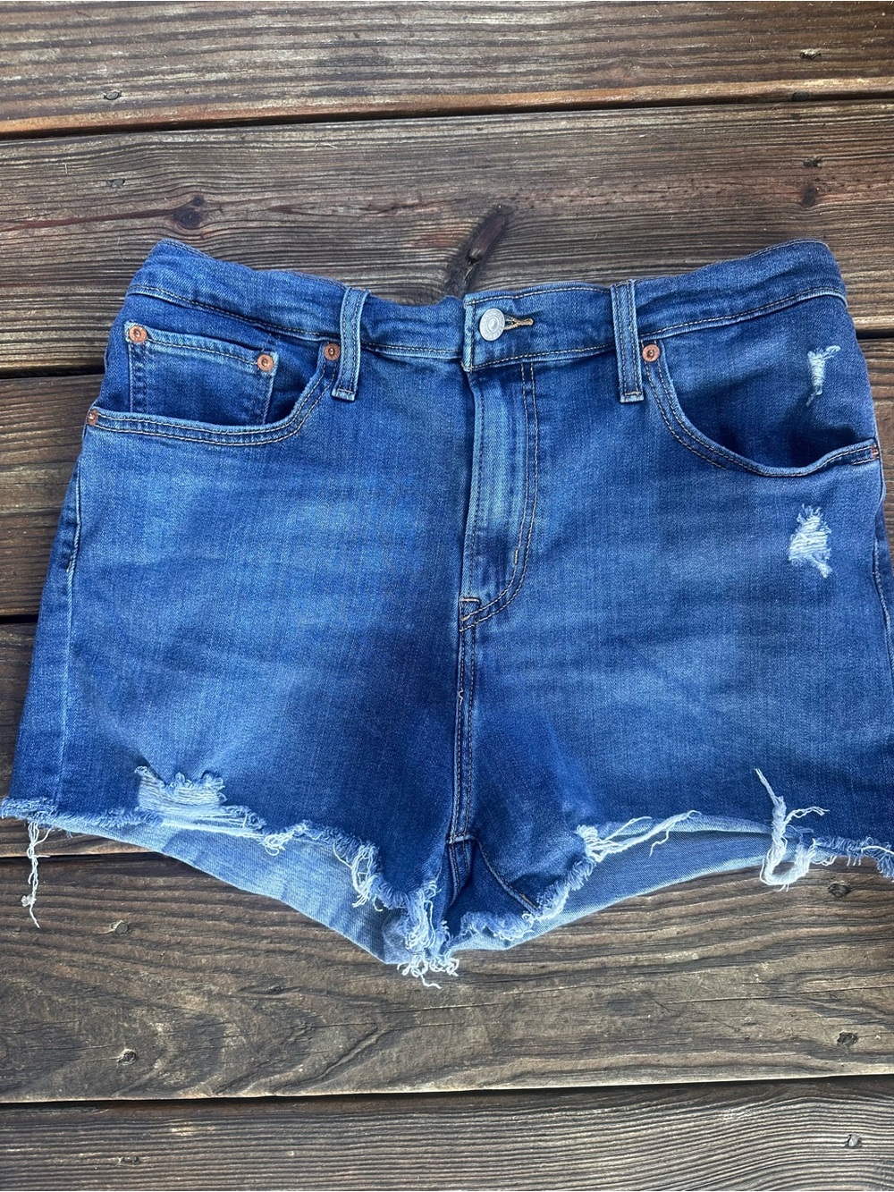 Levi's Dark Blue Distressed Denim Shorts